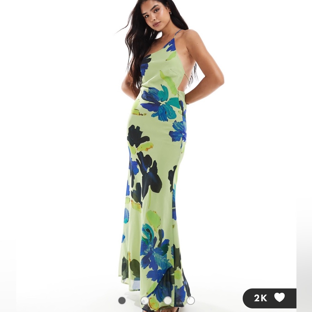 ASOS Design one shoulder maxi dress with open back in abstract floral print